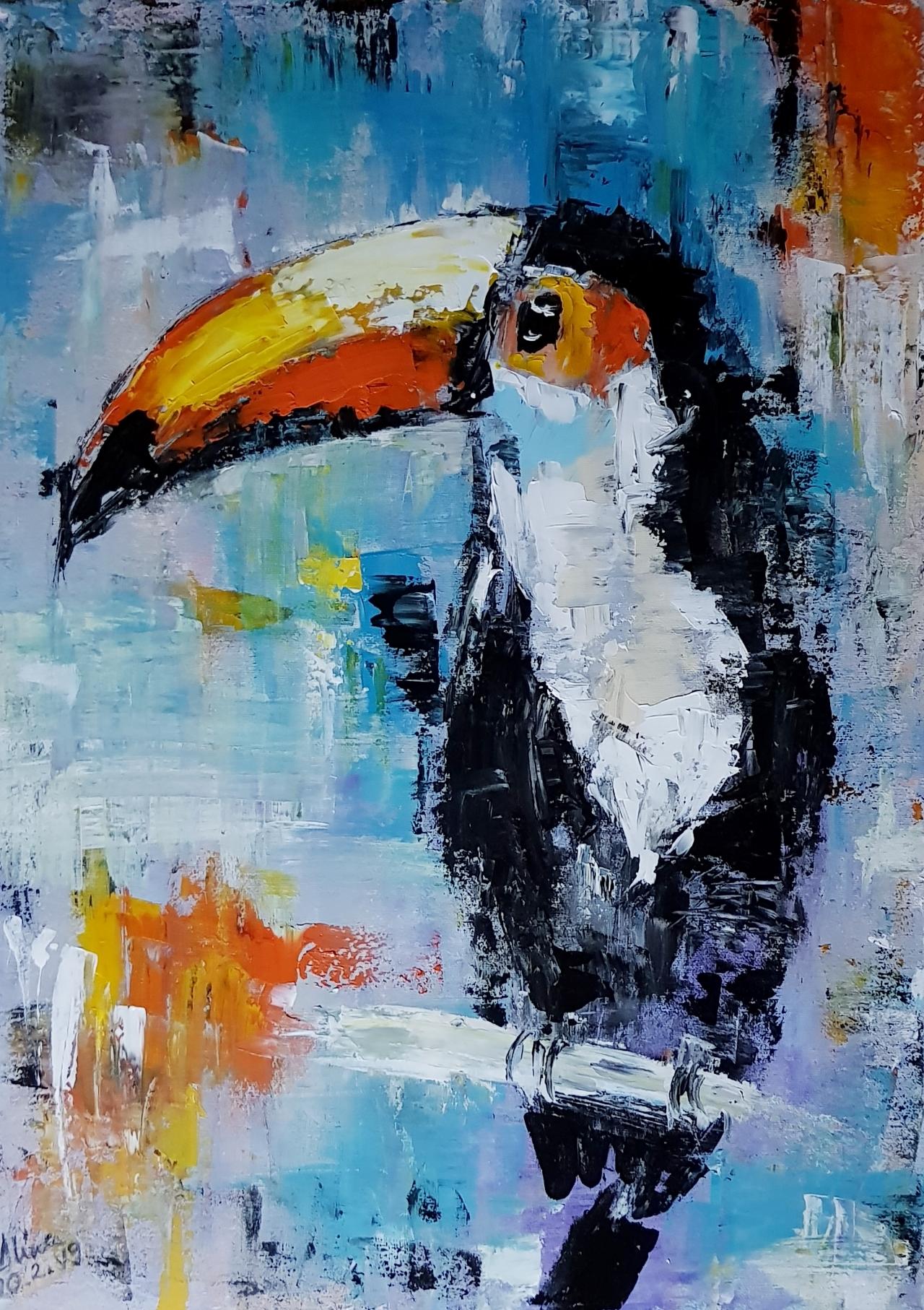 ArteDiAlina.com painting: the little toucan wants to play